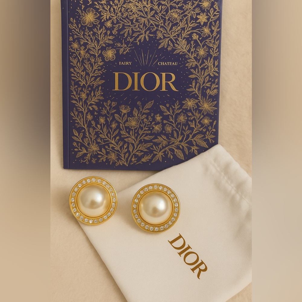 Christian Dior Faux Pearl And Rhinestone Gold Plated Clip On Earrings BUNDLE